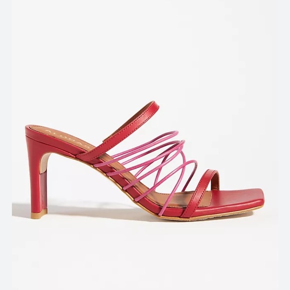 Alohas Strappy Leather Heels 8 Square Toe Sandals Dressy Summer Wedding Guest - Picture 1 of 9
